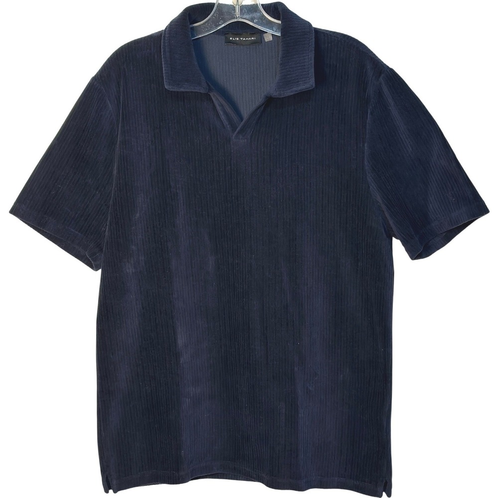 Elie Tahari Mens Polo Shirt Navy Short Sleeve Plush Soft Cotton Quiet Luxury L